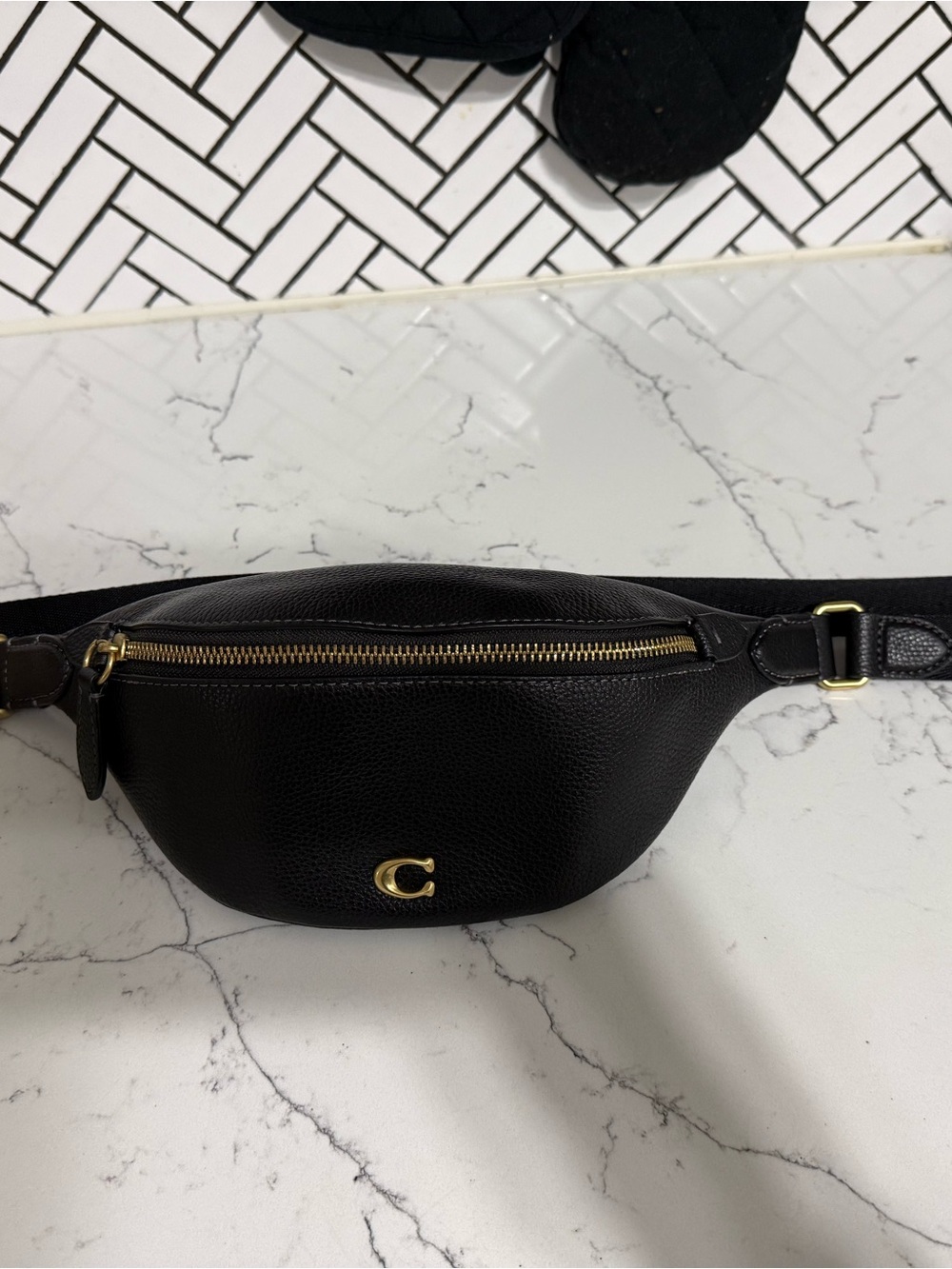 Coach Black Leather Crossbody Belt Bag with Gold Hardware